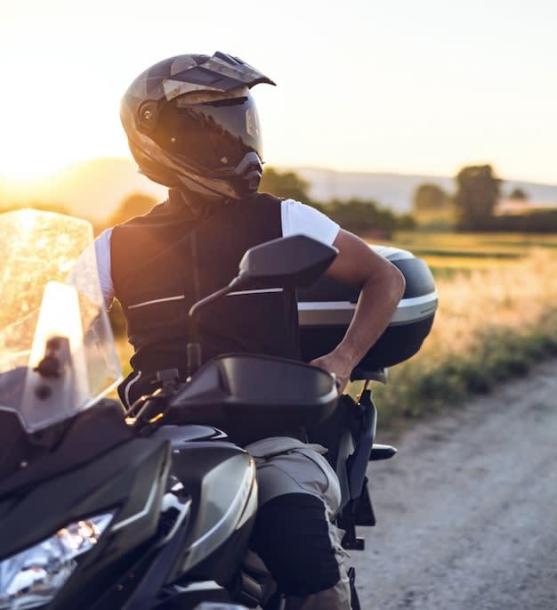 Motorcycle beginner on the road in the countryside